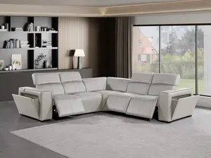 Global United 1224LG-5PC 5-Piece DivanItalia Light Grey Italian Leather Power Reclining Sectional Sofa with Adjustable Headrests