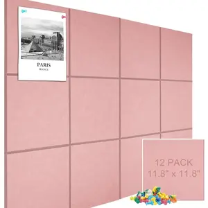 Large Cork Board Alternative 48" X 36" Bulletin Board - 12 Pack Removable Felt Wall Tiles with 30 pushpins, Large Cork Boards for Walls Cork Board for Office Pin Board Tack Board - Pink