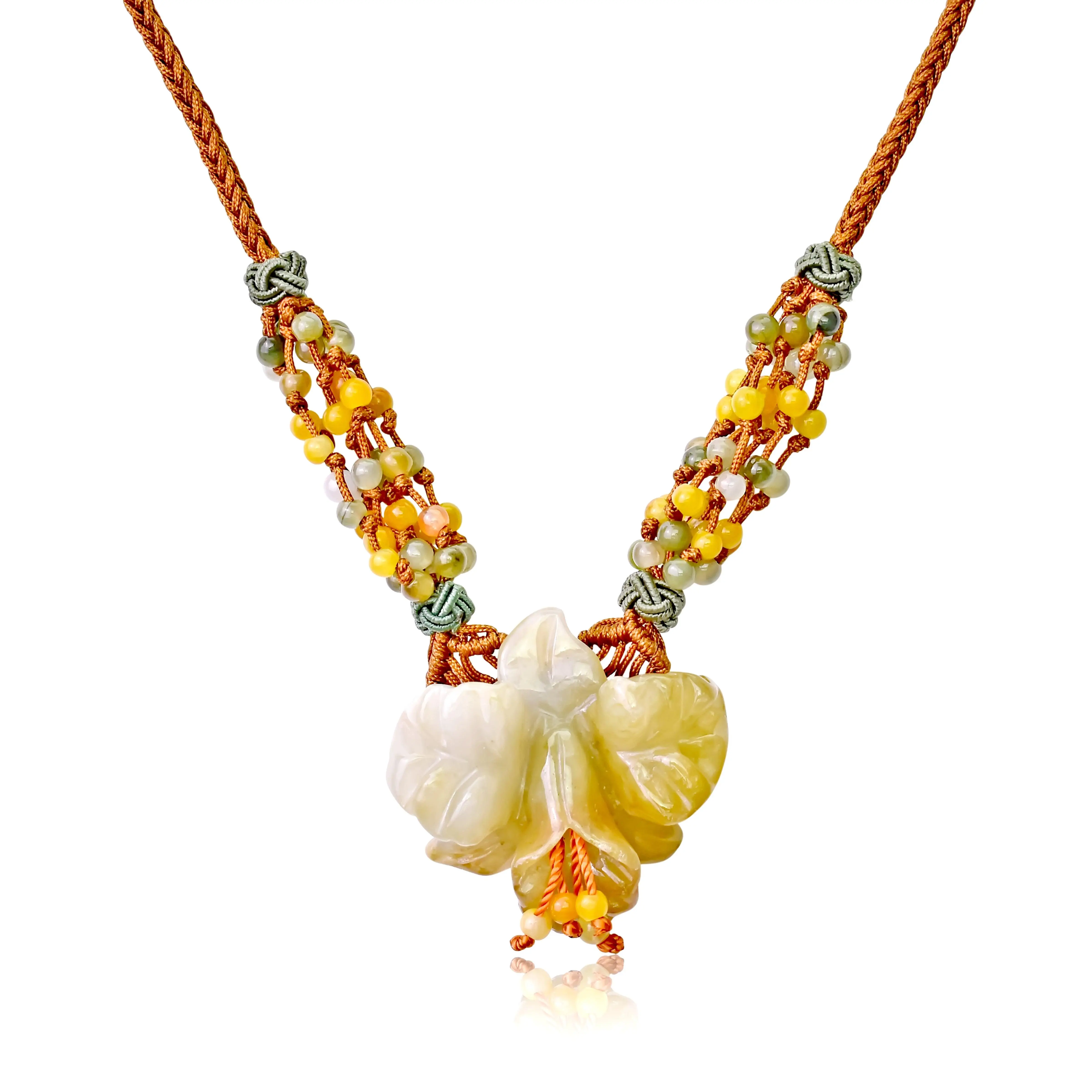 Indulge in the Cuteness and Chic Elegance of the Iris Flower Large Floral Jade Pendant Necklace