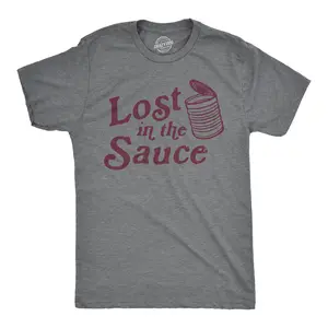 Mens Lost In The Sauce T Shirt Funny Thanksgiving Dinner Turkey Day Cranberry Sauce Tee Mens Funny T Shirts Cool Vintage Fashion T-Shirt Gift Classic Menswear Thanksgiving Apparel for Men Funny Food Short Dark Grey