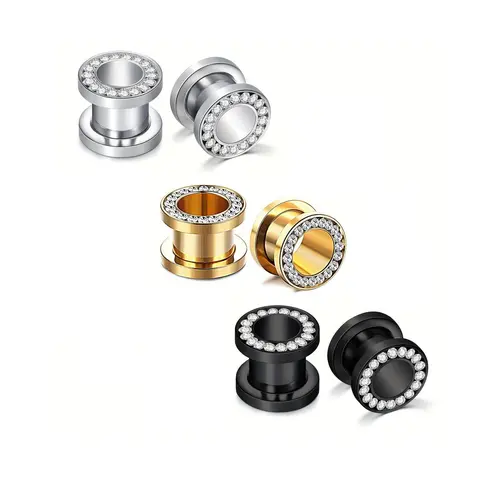 Stainless Steel Screw Ear Plugs Tunnels, Artificial Zircon Decor Ear Gauges, Punk Style Hollow Ear Expander, Body Piercing Jewelry for Men & Women, Trendy All-match & Exquisite Jewelry for Birthday Gift, High Quality Jewelry