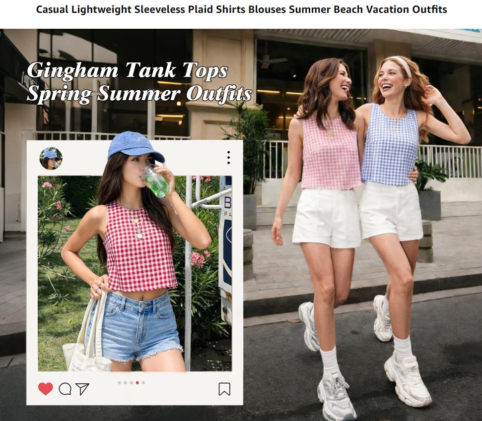 IDEALSANXUN Womens Gingham Crop Tank Tops 2026 Spring Summer Sleeveless Vest Top Flowy Ruched Floral IDEALSANXUN Womens Gingham Crop Tank Tops 2026 Spring Summer Sleeveless Vest Top Flowy Ruched Floral