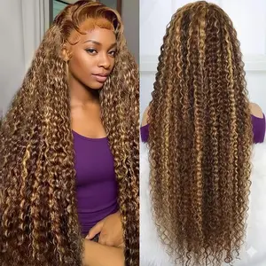 Pinkiris Highlight Ombre Lace Front Wig Human Hair 13x6 HD Honey Blonde 4/27 Deep Wave Lace Frontal Wigs Glueless Wigs Human Hair