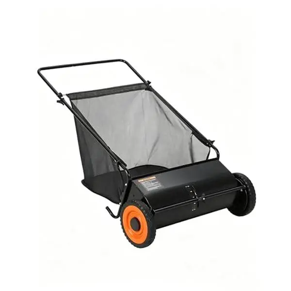 Gaomon 26" Push Lawn Sweeper for Yard - 4 Spinning Brushes, 7 Cu Ft Capacity Hopper, Adjustable Height, Broad Single-Pass Range, Thick Collecting Bag, Manual Control Knob