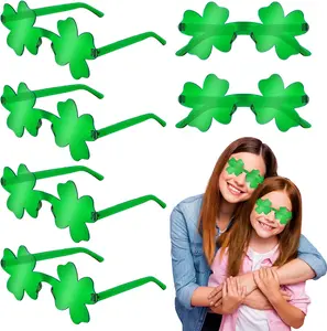 St. Patrick's Day Green Shamrock Glasses 6 PCS - Irish Four Leaf Clover Universal Fit Sunglasses for Party Favors and Costume Decorations