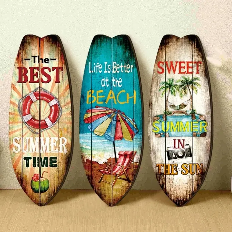 Ocean-themed wooden surfboard wall decoration Hawaiian style vintage surfboard hanging decoration Fun beach ocean surfboard decor