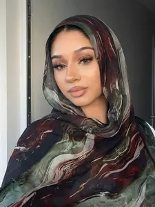 Women's Elegant Ink Print Scarf, Versatile Headscarf Hijab Neck Wrap Shawl, Breathable Fabric, Ideal for Daily Wear, Casual Travel, Photography, Turban Hijab
