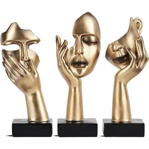 3 Pcs Thinker Small Statue Set Black Gold Home Decor Abstract Art Figurines for Shelves Living Room Coffee Table Office Desktop 3 Pcs Gold 6"