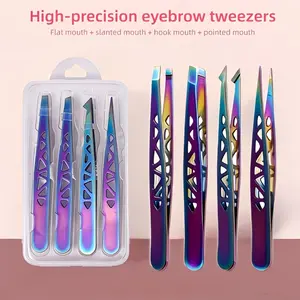 4Pcs Color Titanium Boxed High Precision Durable Stainless Steel Tower Shape Flat Mouth Tweezers, 96 Clip Versatile Set Eyebrow Grooming Kit, Hair Removal Tweezers, Perfect Gift for Thanksgiving, Valentine’s Day & Christmas
