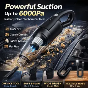 SOPAMI Cordless Car Vacuum High Power, Robust Clean Mini Vacuum with Flexible Hose and Pet Brush, 3.5H Fast Charge, Portable Vacuum for Car Interior Home Cleaning Cleaner Automotive