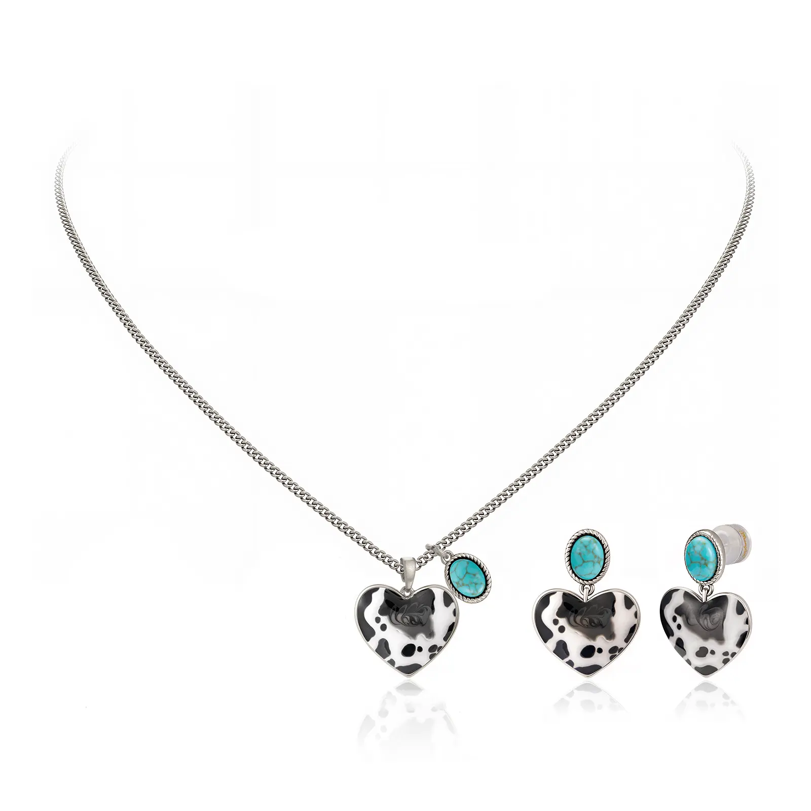 Wrangler Western Cowprint 2 pcs Jewelry Set - Necklace and Earrings for Women with Unique Cowprint Design Perfect for Western-Themed Outfits
