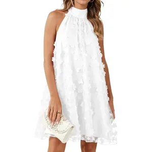 Womens Wedding Guest Floral Halter Tulle Cocktail Dresses 2026 Summer A Line Swing Sleeveless Mini Dress