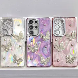 Luxury Bling Butterfly Laser Case For Samsung A17 S24 FE S25 Plus S23 Ultra A15 A25 A55 A16 A36 A56 A54 5G Cover