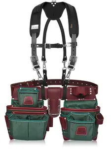 TRUTUCH Green Nylon and Leather Tool Belt with Leather Work Suspender | Framing Tool Bags | Leather Tool Belts | Leather Work Suspender