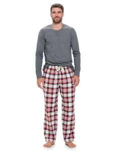 Ashford & Brooks Men’s Long-Sleeve Top Flannel Pants Pajama Sleepwear Set - White Stewart Plaid - 3X-Large