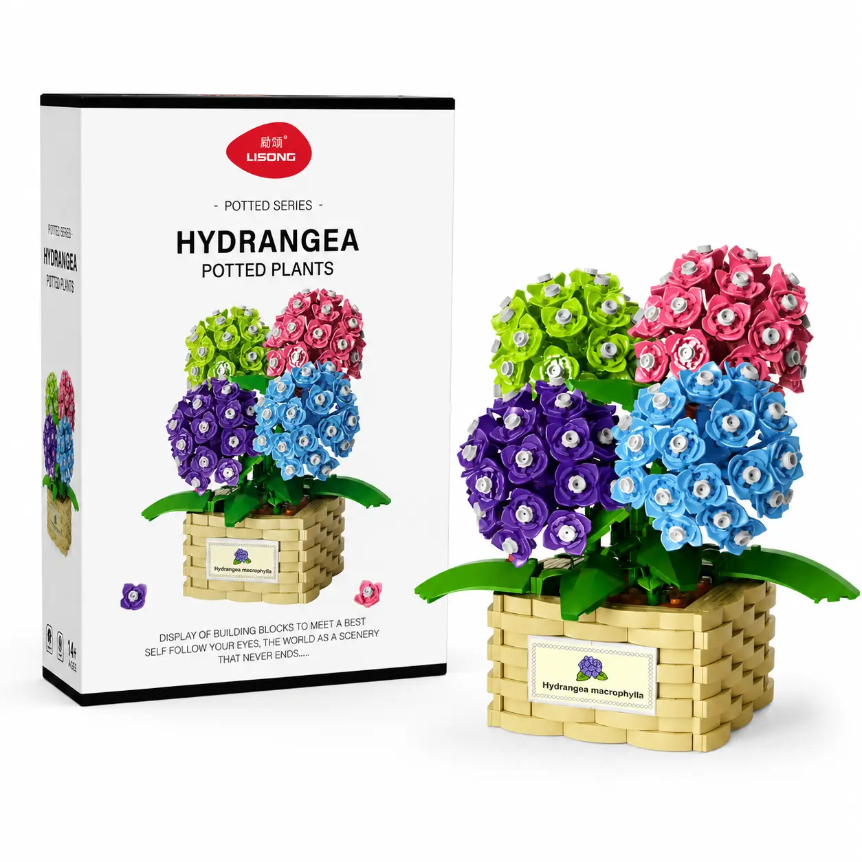 Back‑to‑School GiftDIY Interlocking Plastic Block Hydrangea Hydrangea Flower Pot Set, Botany Craft Decorative Artificial Potted Bouquet, Home Decor & Mother's Day Gift Toy