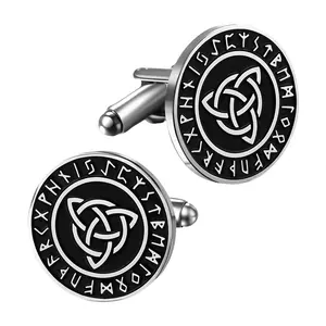Men's Viking Metal Cufflinks: Celtic Knot Nordic Rune Round Cufflink Tuxedo Formal Cuff Link for Business Wedding