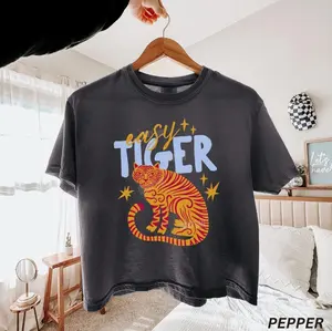 Comfort Colors Easy Tiger Boxy Tee, Retro Boho Tiger Graphic Festival Shirt