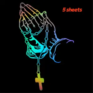 Pack of 5 Car Reflective Sticker Cross Rosary Gesture Sticker Prayer Gesture Body Window Easy to Use Waterproof Multi-Color