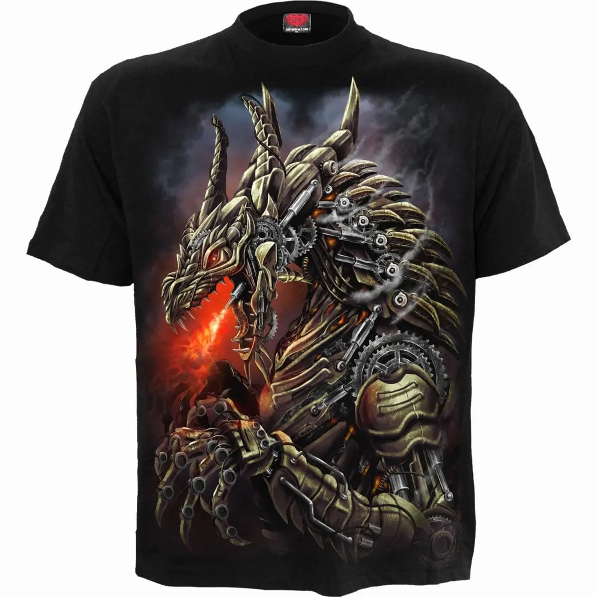 Steampunk Mechanical Dragon T-Shirt Unisex, Front & Back 3D Gear Print, Dark Gothic Fantasy Streetwear Top