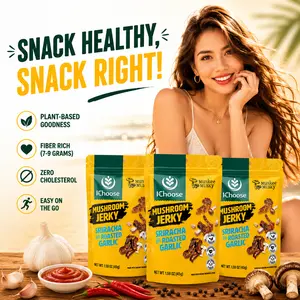 Zonfair Sriracha Roasted Garlic Mushroom Jerky Vegan Snack – Gluten Free Plant Based 3-Pack