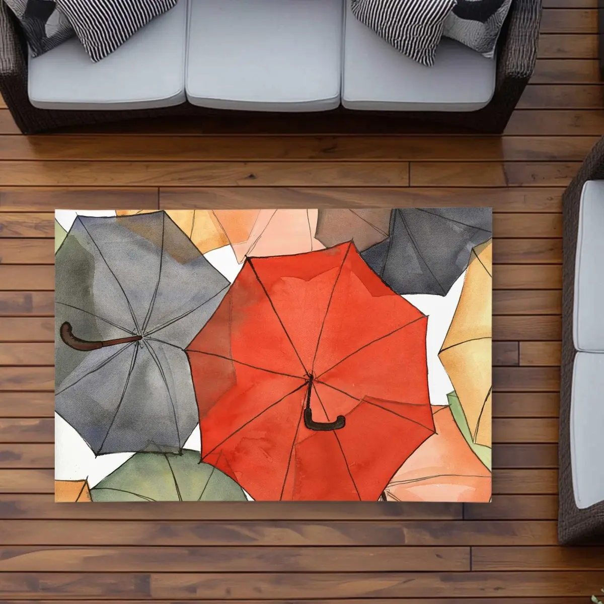 Begin Home Decor C1ROAR35JOLG4V 3 x 5 ft. The Umbrellas of Petit Champlain Outdoor Rectangle Area Rug - Decor
