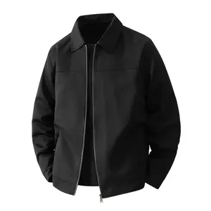 Men's casual jacket for spring and autumn, lapel design, zipper closure. Available in black, dark gray, and bean green. Machine washable for easy care and maintenance, suitable for daily wear, outings and various occasions.