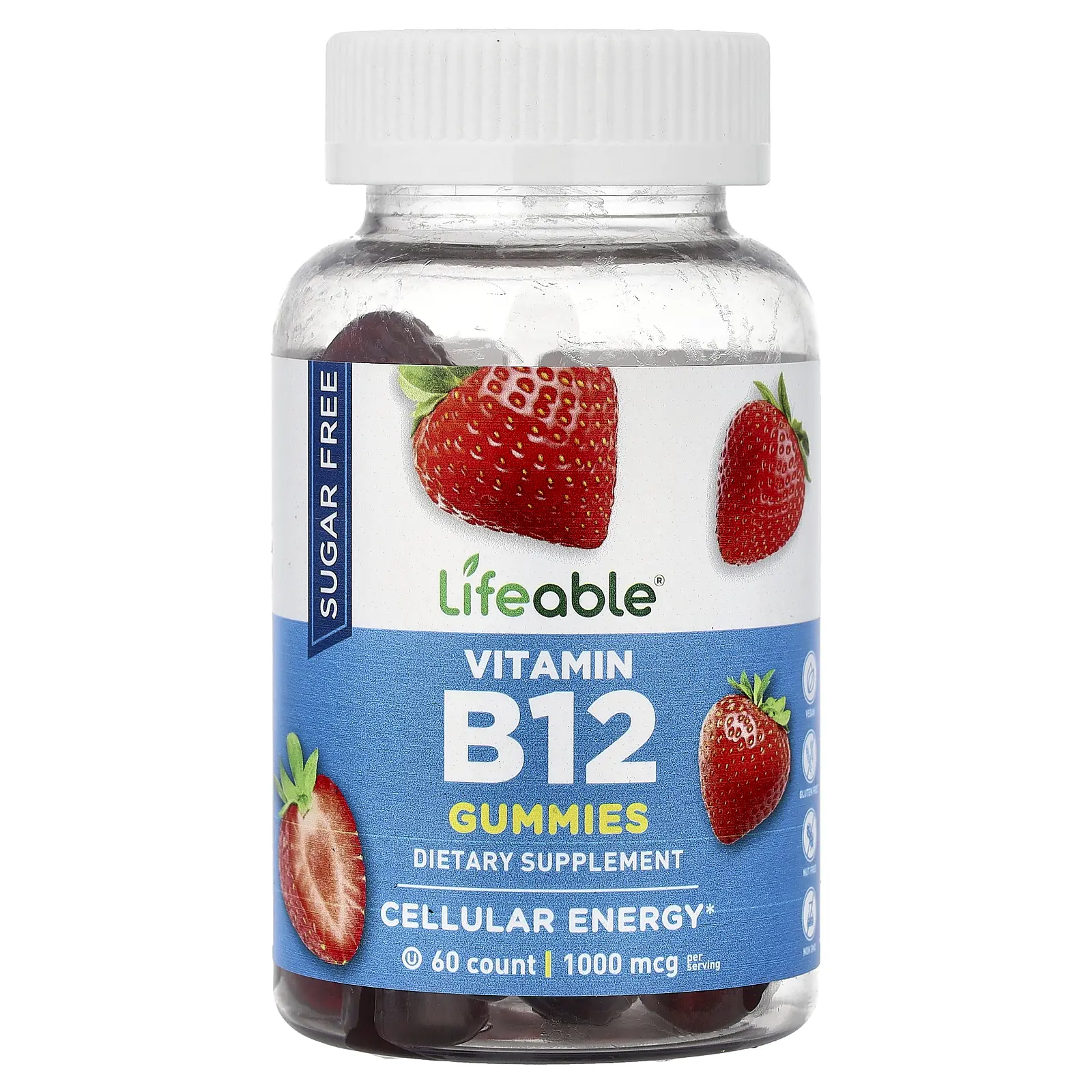 Lifeable Vitamin B12 Gummies, Sugar Free, Strawberry, 60 Gummies (500 mcg per Gummy)