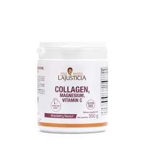 Ana Maria Lajusticia Hydrolyzed Collagen Powder with Magnesium & Vitamin C Strawberry Flavor 350g Supplement for Healthy Skin Nails Hair Ligaments Anti-Aging Joint Support Natural Gluten-Free Formula Made in Spain