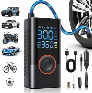 【DealsForYouDays】Tire Inflator Portable Air Compressor - Air Pump For Car Tires with Digital Pressure Gauge, LED Light and Auto Shut-Off Function - Cordless Pump for Car, Motorcycle, Bicycle, Ball(FCC/CE)