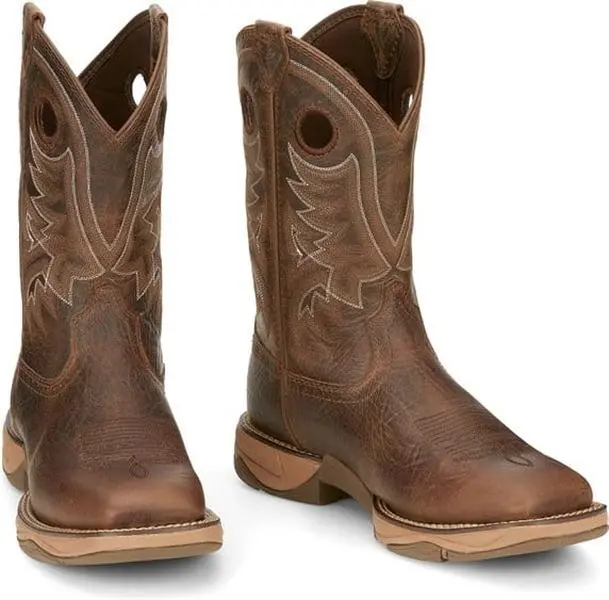 Men's Western Work Boots - 11 in Waterproof Cowhide Leather, Waterproof Shoes, Slip-Resistant Rubber Sole, Square Toe, EH Rated, Stockman Heel (RR3364)