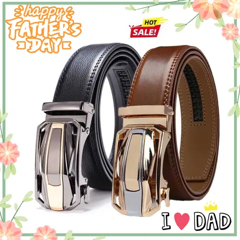 Men's 2pcs Ratchet Design Leather Belt Set - 1 3/8" Sliding Automatic Buckle Belt with Buckle, Adjust-Fit Adult Dress Accessory Bundle, Ideal Christmas Gifts for Him