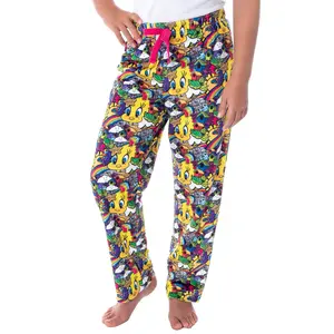 Looney Tunes Girls Tweety Bird Vivid Color Pattern Velvety Soft Sleep Lounge Pajama Pants