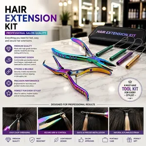High Quality 4-Piece Professional Hair Extension & Beading Tool Kit, Haircare Multi-Pack with Removal Pliers for Beads, I-Link Micro Ring Loop Needle, Pulling Hook, Threader Wire, Silicone - 1 Size, Lightweight