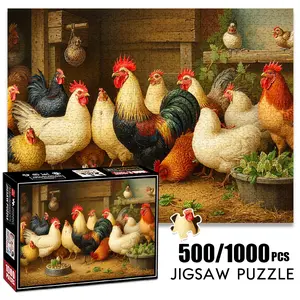 1pc 1000 piece adult puzzle 70x50cm Group of Roosters and Hens in a Coop 500 pieces of paper jigsaw puzzle, suitable for adults and families, large-scale DIY puzzle interactive toy games, birthda