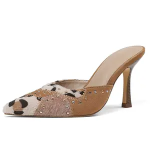 EROCALLI Women Pointed Toe Mules for Women Suede Slip On Kitten Heels Pumps Pointed Toe Bow Heels Mules Slip on Stiletto Heels Sandals Dress Party Wedding Studded Heels Pumps