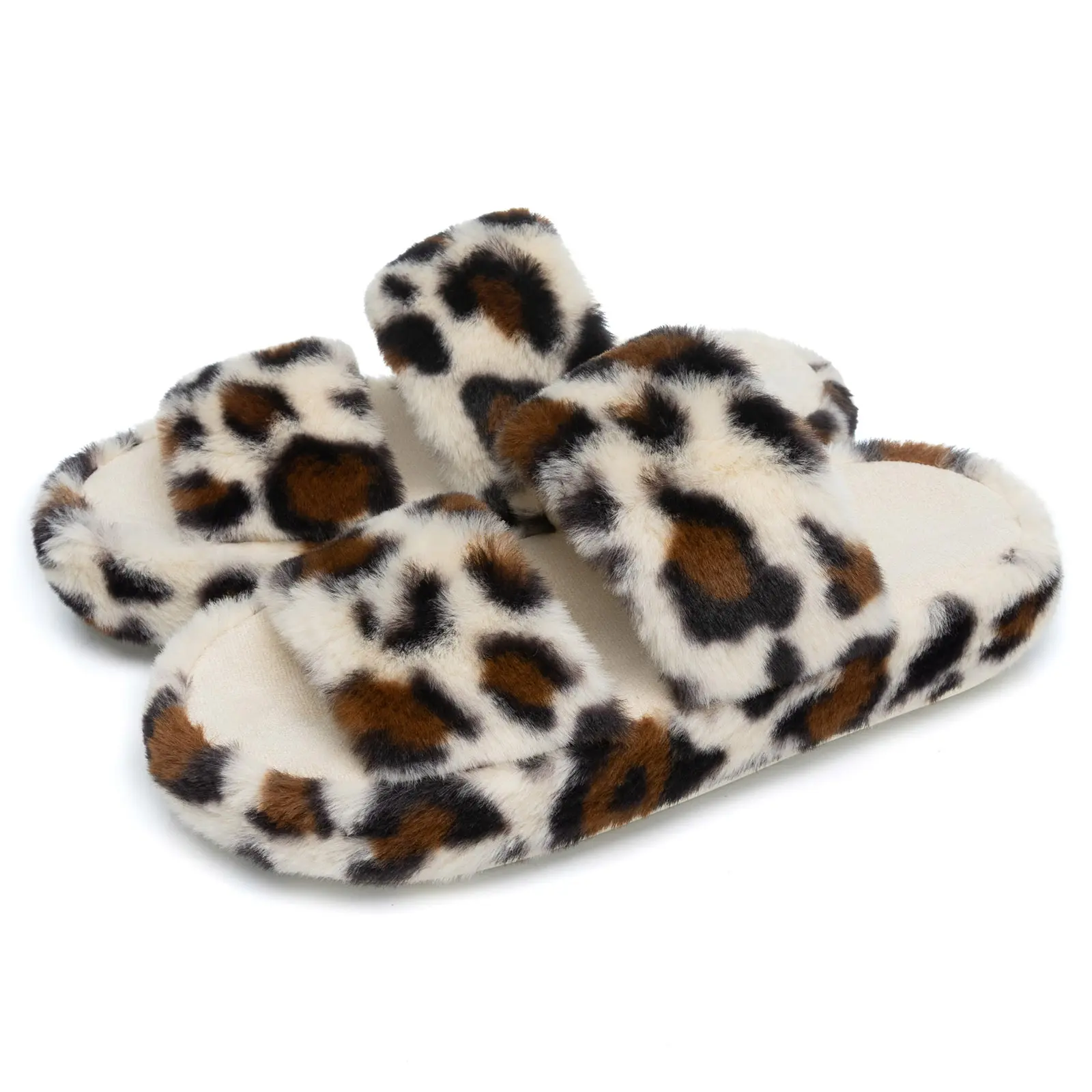 Chantomoo Memory Foam Faux Fur Slippers for Women Fuzzy Open Toe Cozy House Shoes Gift