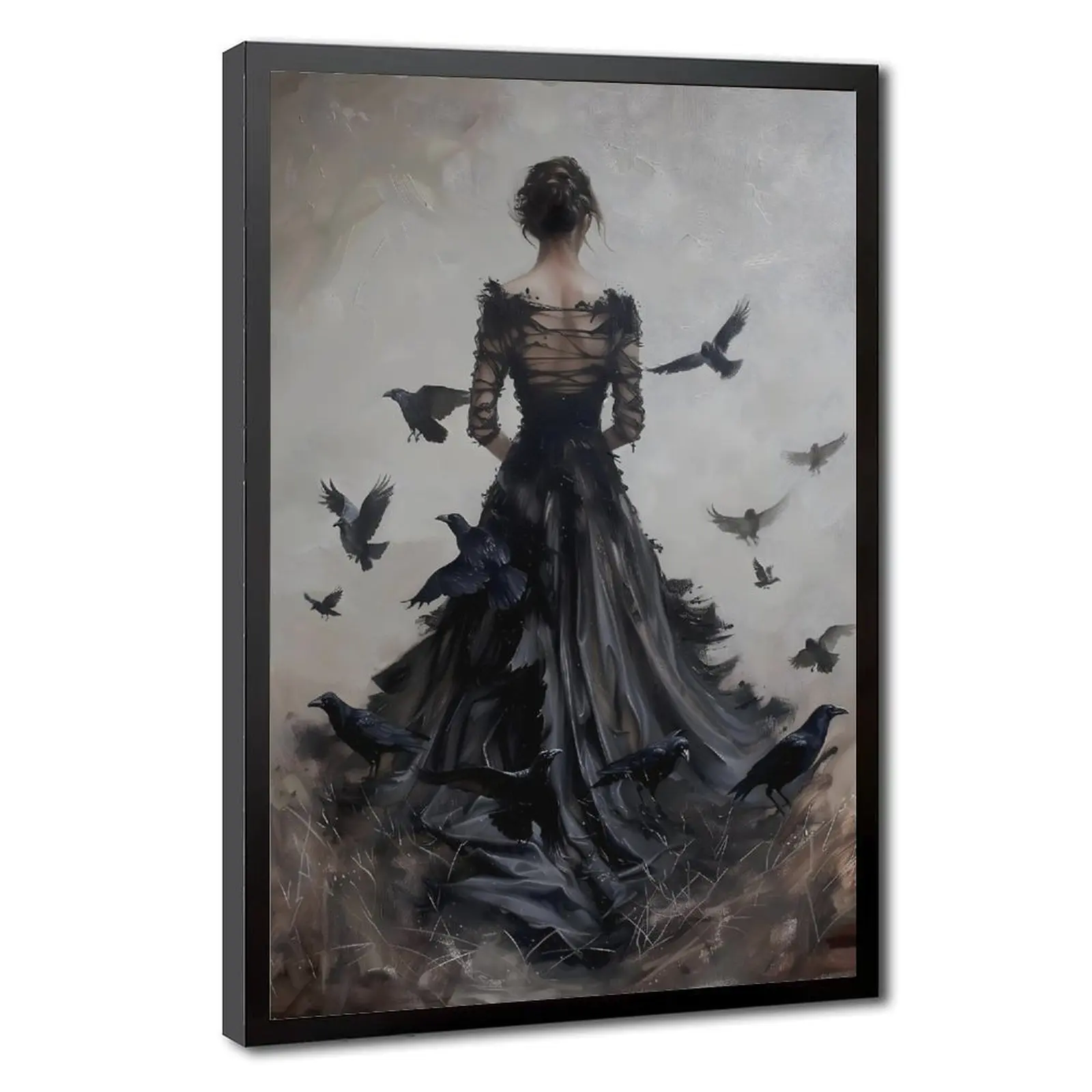 Lady of the Crows Dark Gothic Art Print - Framable Artistic Bedroom Decor, Victorian Witchy Wall Accent, Dark Academia Raven Home Gift