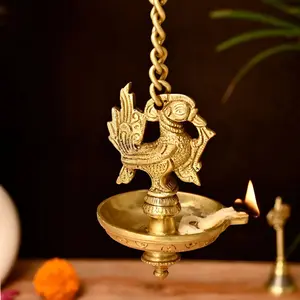 Elegant Brass Peacock Wall Hanging Diya | Sacred Oil Lamp for Diwali, Pooja, Home & Temple | Cherished Gift, Auspicious Decor