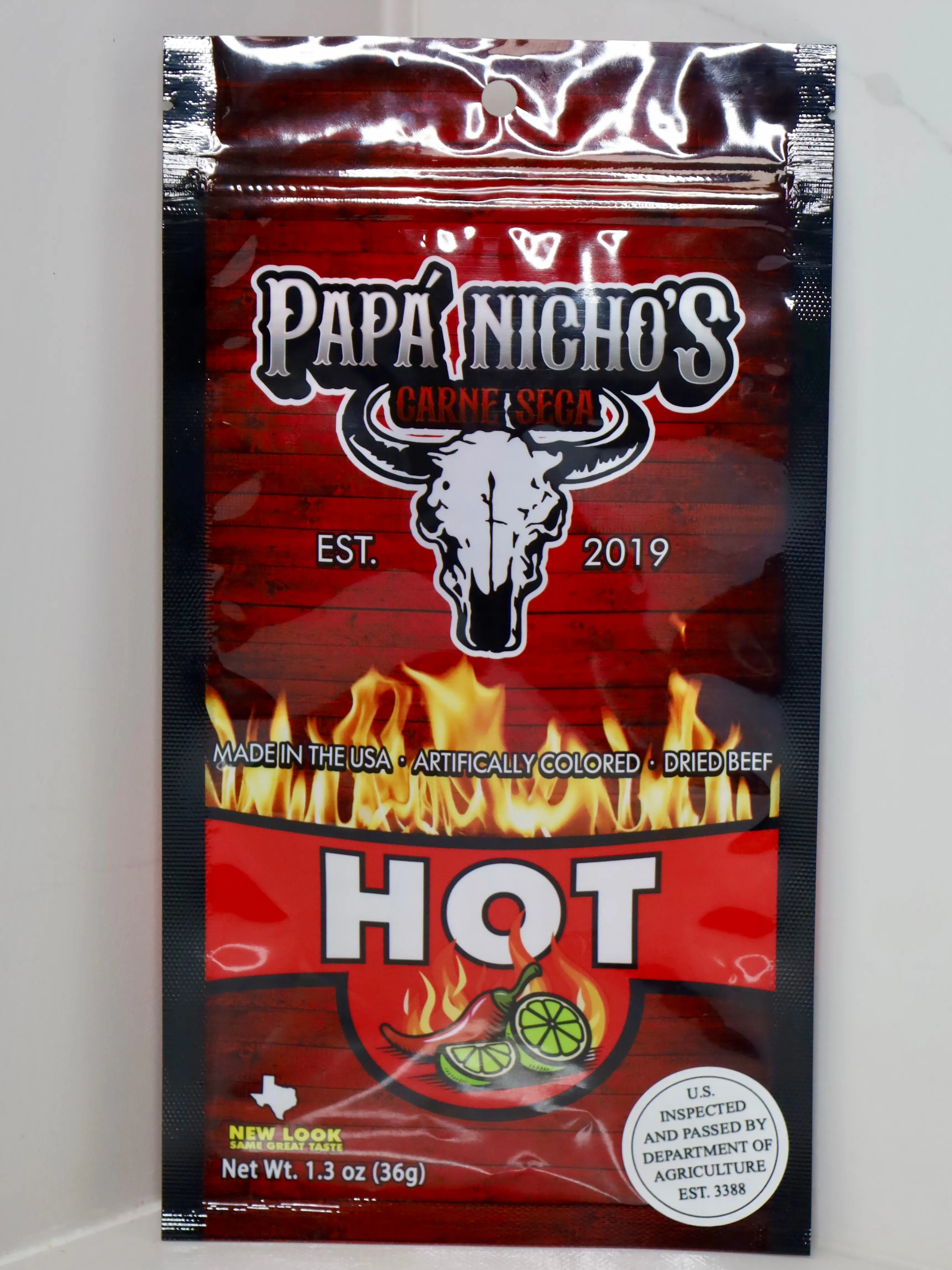 NEW LOOK - RED POWDER HOT Beef Jerky - Carne Seca