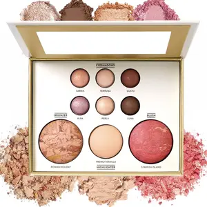 9 Color Baked Makeup Palette, 4-in-1 Highly Pigmented Set with Eyeshadow, Blush, Highlighter & Contour, Warm Nude Gold Tones, Long-Lasting, Travel-Friendly for Daily & Party Use