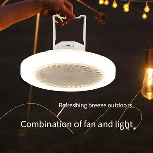 Outdoor camping fan light, USB rechargeable multifunctional ceiling fan, portable lighting, rechargeable for outdoor and indoor use, long-lasting battery life, super quiet and energy-saving design, powerful airflow suitable for tents, home,