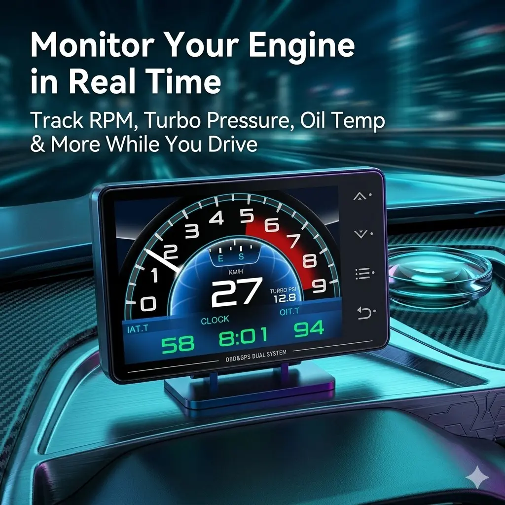 OBD2 Smart HUD Display – Real-Time Speed, RPM, Oil Temp, Turbo & Fuel Consumption Monitoring for Any Vehicle Car Smart Display Car Display Screen