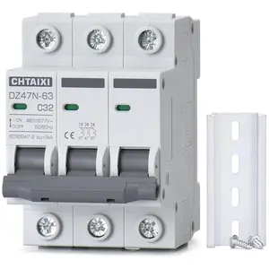 3 Pole DIN Rail Mount Circuit Breaker, 32 Amp 480V AC Miniature Circuit Breaker, Thermal Magnetic Trip AC Disconnect Switch MCB C32