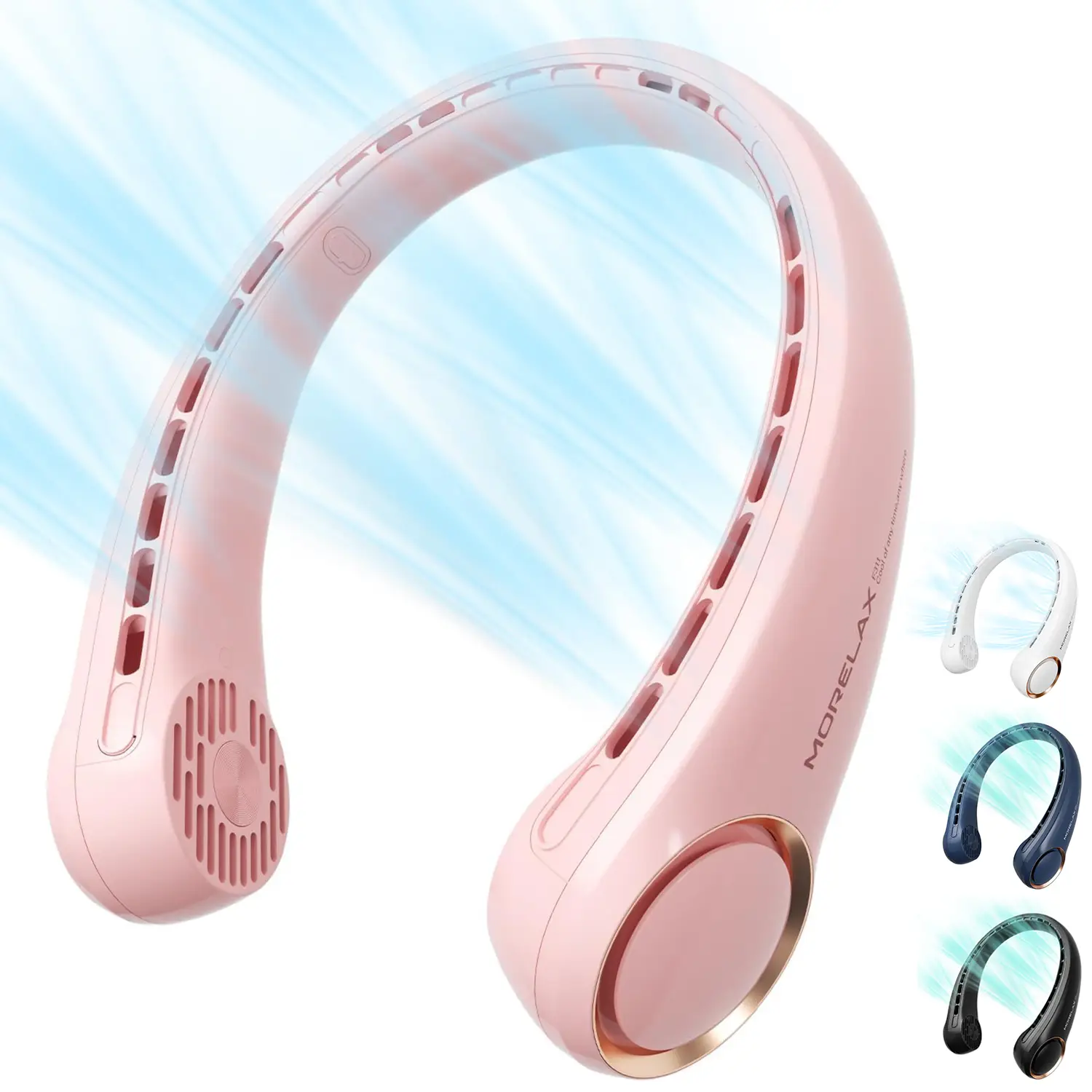 Neck Fan, USB Rechargeable Personal Fan with 3 Speeds Adjustable, Large Air Outlet, 360° Cooling, No Blade Design, No Hair Twisting, Summer Gifts