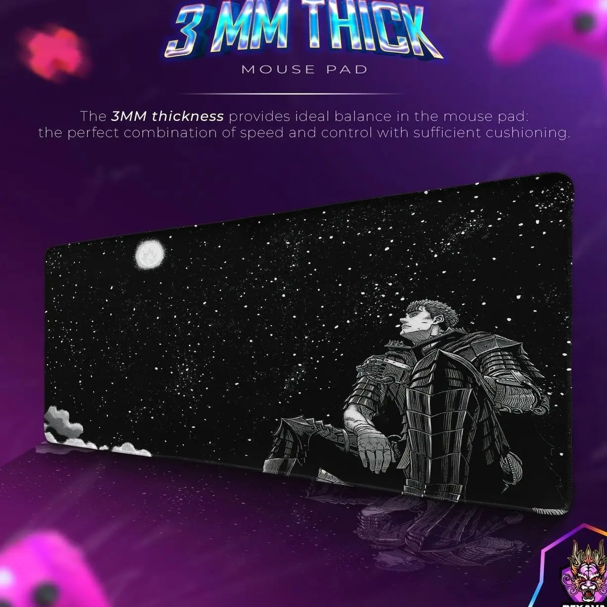 Guts Starry Sky Mouse Pad - Berserk Anime Night Scene Desk Mat, Guts Artwork Gaming Pad, Dark Fantasy Gift