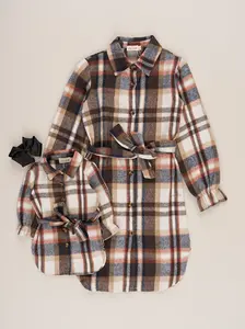 Mom & Me Long Flannel Tunic - Dark Brown & Rust Plaid