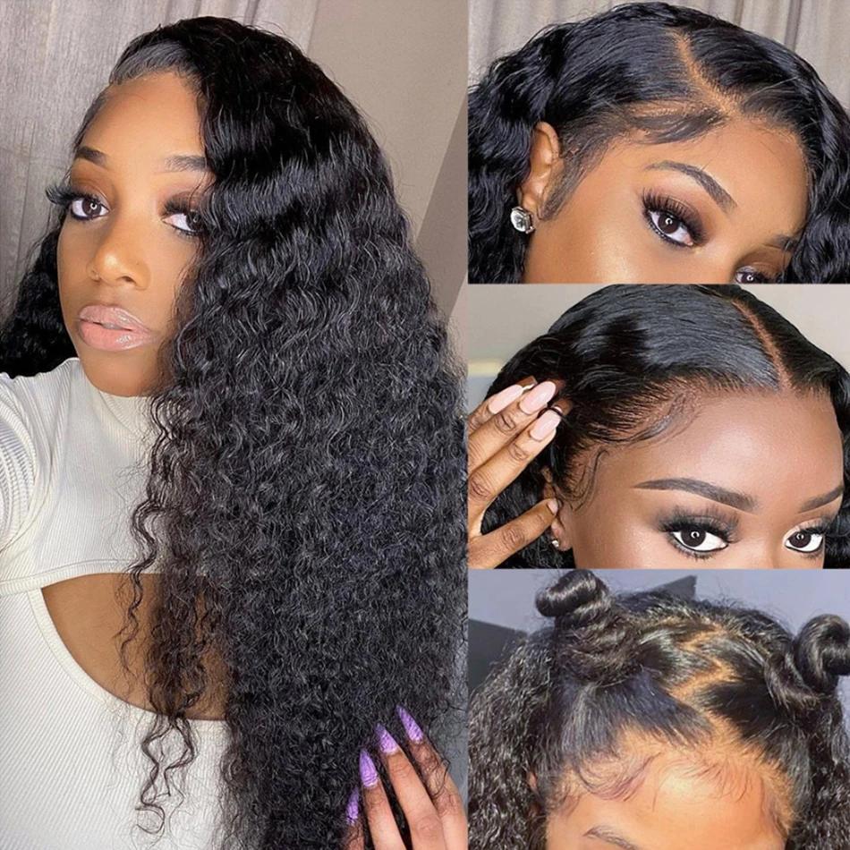 360 Lace Front Wigs Human Hair Hidden Strap Deep Wave Lace Frontal Wig Pre Plucked Drawstring Wig Human Hair 180 Density HD Full Lace Front 360 Glueless Wigs for Women