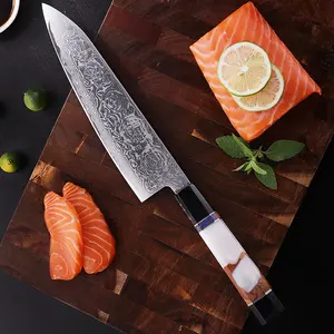 FINDKING Black Rose Series, 8 Inch Japanese Chef Knife, AUS-10 Damascus Steel, Razor-Sharp Blade with Rose Pattern ,Resin Burl Wood Buffalo Horn Handle, Professional Kitchen Chef Knife, Cutting for Fish Meat Vegetable Fruit Cooking Tools