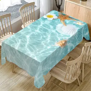 Rectangular Tablecloth Spring Summer Beach Theme, Wave Starfish Pattern, Indoor Outdoor Use, Picnic Table Cover, Party Decorations